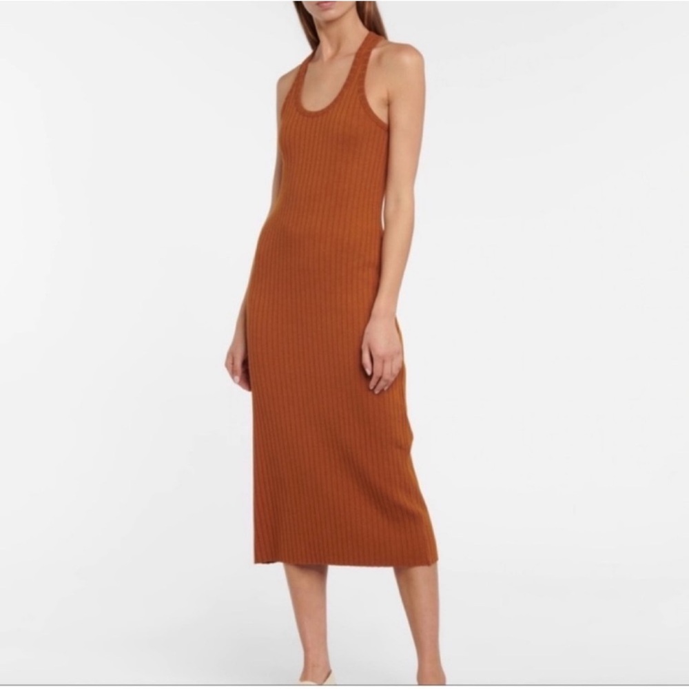 Vince Ribbed Midi Tank Dress in Rust